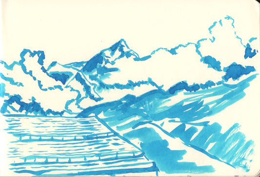 Le Grand Combin, Switzerland - watercolour ink painting